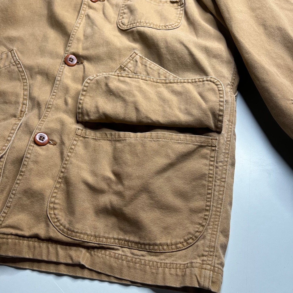 LL Bean Mens Medium Hunting Field Coat Tan Canvas Plaid Lined Corduroy Trim JV93 - Picture 5 of 13